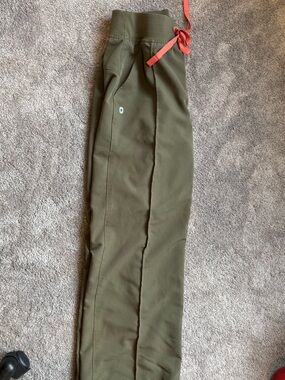 Figs Olive Green Pants with Coral Drawstring